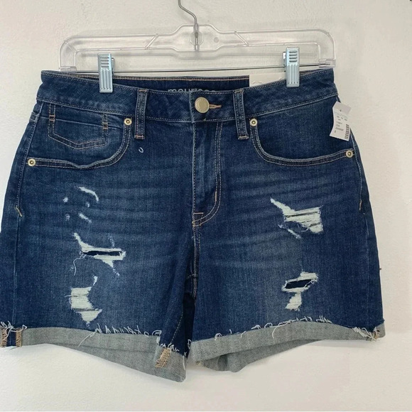 Maurice Boyfriend Denim Shorts Woman 6  Distress Blue Mid Rise Beach Vacation - Picture 5 of 10